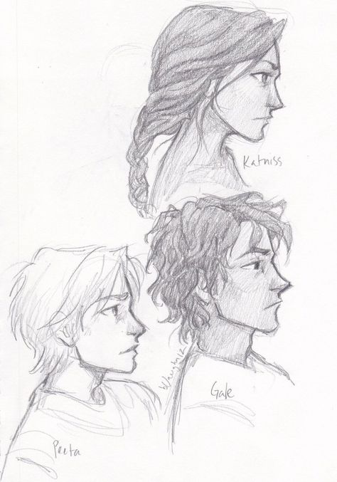 Katniss Gale AND Peeta Sketch Tips, Burdge Bug, Fma Brotherhood, Hunger Games Fan Art, Books Fanart, Male Hair, Sketches Of People, Bug Art, Hair Drawing