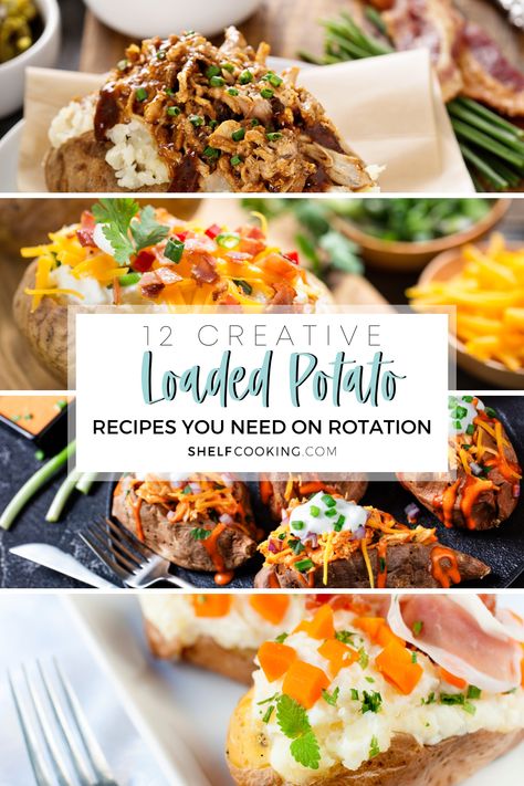 Loaded Potato Dinner Ideas, Baked Potato Meals, Dinners With Baked Potatoes, Loaded Potato Recipes, Loaded Baked Potato Bar, Leftover Chili Recipes, Baked Potato Dinner, Shelf Cooking, Fun Meals