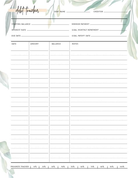 This free printable debt tracker template is a great way of helping you eliminate your debt and gain control of your finances. Debt Printable Free, Debt Payment Tracker Printable Free, Financial Tracker Free Printable, Debt Planner Free Printable, Free Debt Tracker Printable, Goodnotes Finance Template Free, Debt Tracker Template, Free Debt Payoff Printables, Free Printable Debt Payoff Tracker