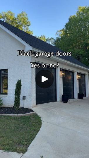 1.5K views · 862 reactions | Would you ever consider black garage doors? When I first imagined my home design, I wanted those beautiful wooden garage doors. But when I found out that I could get 3 black garage doors for the price of 1 wooden one, it was a no brainer. I also insisted that my garage doors not be visible from the street, so that sacrifice of design was well worth the savings in my book. Tell me, would you@make this design decision? #garagedoors #overheaddoor #blackgaragedoors #homedesign #exteriorhome #whitebrick #contrast #whitebrickhouse | Katy Dismukes | Transitional Euro Cottage Interior Design | bricksandoak · Original audio Garage Door Makeover Black, Garage Doors Ideas, Brown Houses, Black Garage Door, Black Garage Doors, Black Garage, Wooden Garage Doors, Cottage Interior Design, Garage Door Makeover