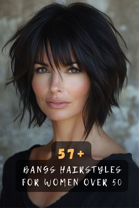 Looking for a fresh look? Check out 57 refreshing hairstyles with bangs designed for women over 50. These styles offer versatility and charm, perfect for updating your appearance. Explore these ideas to find your ideal hairstyle. 🌟🛍️ #FreshLook #Bangs #WomenOver50 #BeautyTrends #HairStyles #FashionHair #HairInspo Layered Crown Hairstyles, Med Hair With Bangs, Over 50s Hairstyles, Shag Hairstyles Medium With Bangs, Medium Length Haircut With Bangs Over 40, Haircuts For Women Over 50 With Bangs, Medium Length Hair With Bangs Over 40, Bangs For Older Women With Glasses, Hair Styles With Bang