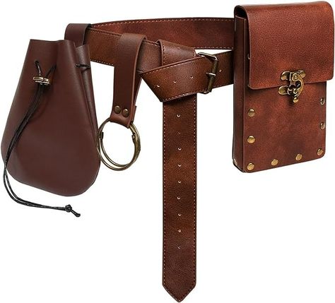 Amazon.com | Retro Belt Pouch Waist Bag Womens Fanny Pack Cellphone Holder Steampunk Mens Medieval Renaissance Purse Costume Accessories (Tri-Brown) | Waist Packs Steampunk Waist Bag, Viking Belt, Cellphone Holder, Medieval Belt, Leather Waist Bag, Casual Belt, Belt Purse, Faux Leather Belts, Belt Pouch