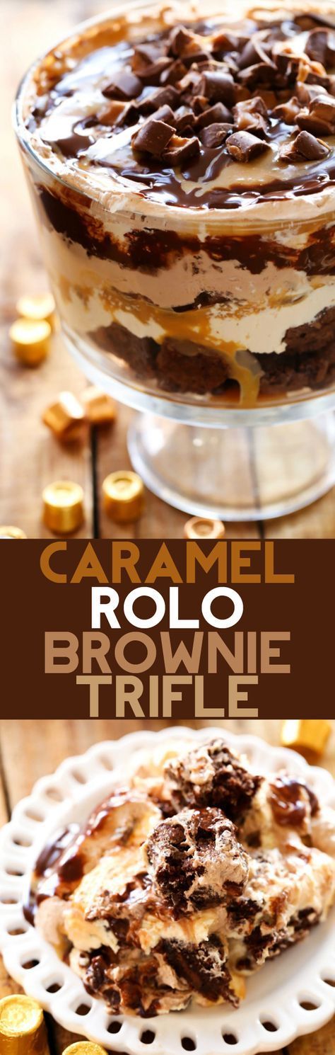 Caramel Chocolate Mousse, Rolo Brownies, Bowl Desserts, Brownies Caramel, Caramel Mousse, Trifle Recipes, Brownie Trifle, Caramel Treats, Mousse Chocolate