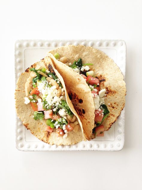 Spinach & White Bean Tacos — The Skinny Fork Spinach White Bean, Veggie Tacos, Bean Tacos, Taco Recipe, Taco Night, White Bean, Meatless Meals, White Beans, Vegetarian Dishes