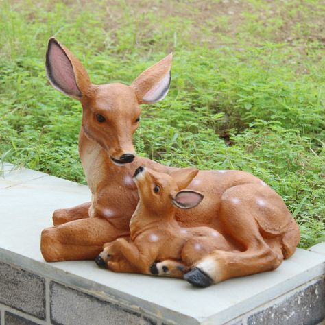 Animal Statues For My Steps, Murti Art, Concrete Deer Statues, Ceramic Deer Sculpture, Buddha Painting Canvas, Buddhist Art Drawing, Deer Statues, Deer Figurines, Garden Balcony