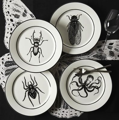 Creating a creepy year-round house that doesn't feel "Halloweeny" via Offbeat Home Casa Rock, Halloween Dinnerware, Goth Kitchen, Instyle Decor, Halloween Party Dinner, Creepy Decor, Horror Decor, Goth Home, Natural Curiosities