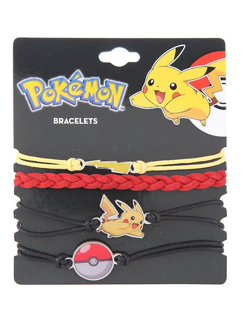 Pokemon Pikachu Cord Bracelet Set, Nintendo Jewelry, Pokemon Bracelet, Kawaii Emo, Pokemon Jewelry, Metal Bangles, Pokemon Dolls, Pikachu Art, Bracelets Black, Sailor Chibi Moon