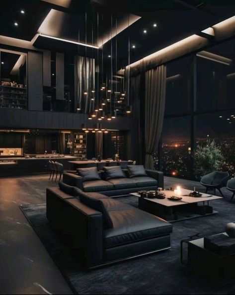 Black Luxury Apartment, Mafia House Aesthetic, Dark Modern House, Mansion Aesthetic, Modern Penthouse, Aesthetic Interior Design, Luxury Houses Mansions, Dark Modern, H Design