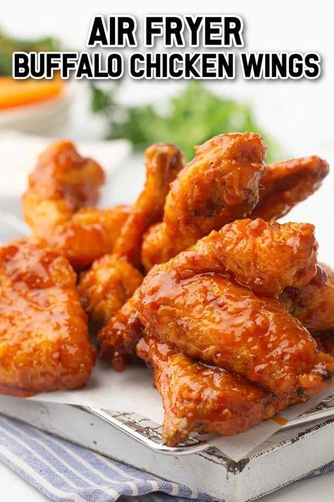 Air frying food has become very popular because of the ability to make foods crispy without a lot of unhealthy oil. These Air Fryer Buffalo Chicken Wings are a perfect example of just that. In just about 30 minutes you can make this crisp and saucy chicken wing recipe that everyone will enjoy. They make a delicious appetizer for a party or an easy snack for game day. Homemade Hot Wings, Air Fryer Buffalo Wings, Buffalo Chicken Wings Recipe, Hot Wing Recipe, Air Fryer Wings, Wings Recipe Buffalo, Crispy Wings, Air Fryer Chicken Wings, Buffalo Chicken Wings