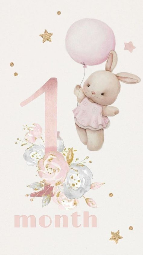 Baby Album Design, Happy 1 Month, Baby Scrapbook Album, Baby Month Stickers, Baby Art Projects, Month Stickers, Baby Frame, Bunny Birthday, Girl 2nd Birthday