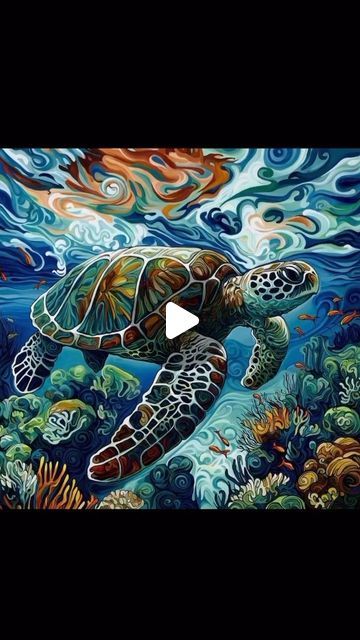 Jeff Dillon Fine Art on Instagram: "My Newest Painting! #274 – “Silent Ocean Explorer” Original Work By @jeffdillonfineart - Size: 30” x 30″  In this tranquil underwater scene, a serene sea turtle, known for migrating thousands of miles in its lifetime through ocean basins and high seas, glides effortlessly through the heart of a vibrant coral reef. The turtle’s graceful motion is captured amidst a kaleidoscope of corals, their colours ranging from the deepest blues to the brightest orange & yellows. Surrounding the sea turtle, a of small school of orange fish, dart back and forth, embodying the bustling life of the reef. Above, gentle waves dance with the light of the sun, casting shimmering patterns onto the ocean seabed, further illuminating the scene with a play of light and shadow. Th Ocean Explorer, Wave Dance, Underwater Scene, Orange Fish, The Reef, Ocean Conservation, Slow Stitching, Canadian Artists, Coral Reef