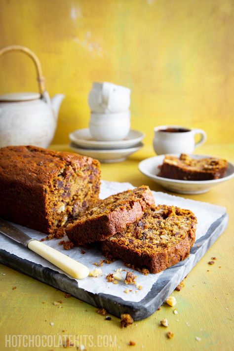 Date and Nut Loaf Cake - Hot Chocolate Hits Date And Walnut Loaf, Date Loaf, South Indian Kitchen, Nut Loaf, Loaf Cake Recipes, Toffee Pudding, Sticky Toffee Pudding, Walnut Cake, Sticky Toffee