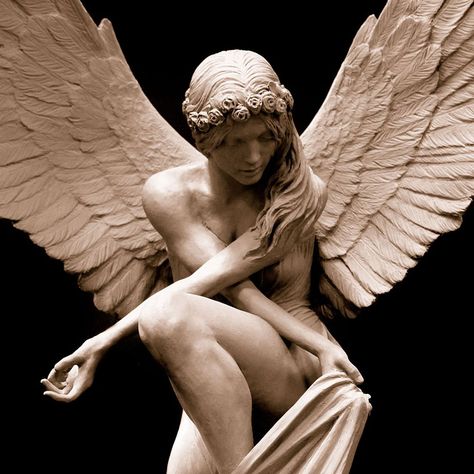 A sculpture of a female angel hovering in the air. Benjamin Victor, Idea Drawing, Tattoo 2023, Tattoo Spots, Ghost Photography, Greek Myth, Greek Statues, Angel Sculpture, Cemetery Art