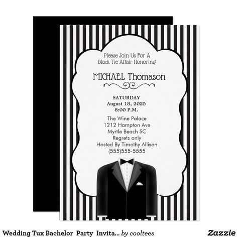 Wedding Tux Bachelor  Party  Invitation Wedding Tux Black, Black Tie Affair Party, Bachelor Party Invitations, Fashion Show Invitation, Wedding Tux, Zazzle Wedding, Black Tux, Black Tie Affair, Shop Wedding