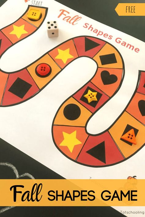 FREE printable Fall themed board game for kids to practice identifying shapes and drawing them. Great for preschool and kindergarten kids! Printable Board Games For Kids Free, Fall Shapes, Fall Science Activities, Fall Classroom Ideas, Board Game For Kids, Preschool Board Games, Learning Games For Preschoolers, Shapes For Toddlers, Transitional Kindergarten