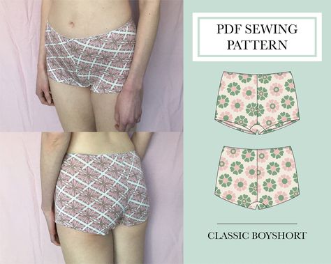 Sewing Pattern Shorts, Boy Shorts Pattern, Bralette Sewing Pattern, Rework Clothes, Panties Pattern, Bralette Pattern, Tiny Shorts, Free Pdf Sewing Patterns, Lingerie Patterns