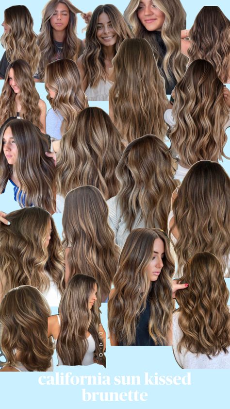 light highlights on brown hair Light Highlights On Brown Hair, Sunkissed Brunette, Hair Color For Brown Eyes, Highlights On Brown Hair, Honey Brown Hair, Brown Hair Inspo, Bronde Hair, Light Highlights