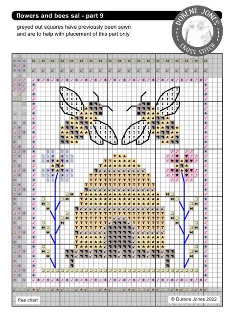 Durene Jones, Flowers And Bees, Cross Stitch Freebies, Bee Embroidery, Just Cross Stitch, Cross Stitch Needles, Diy Cross Stitch, Cross Stitch Animals, Cross Stitch Patterns Free