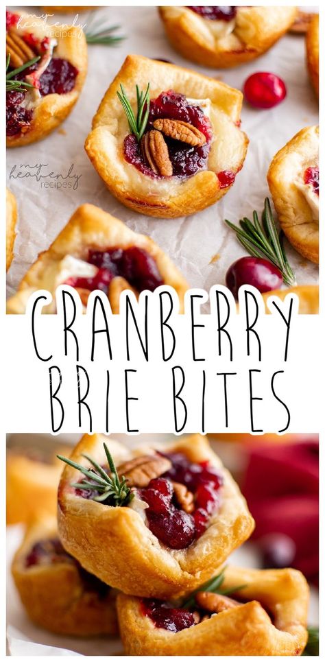 Brie Bites Puff Pastry, Brie Pastry, Appetizer Christmas, Melted Brie, Cranberry Brie Bites, Cranberry Bites, Pastry Bites, Brie Cranberry, Brie Puff Pastry