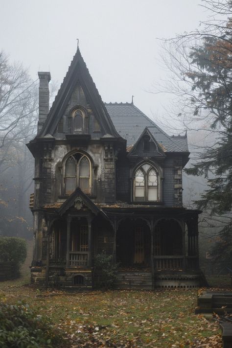 12 Gothic Farmhouse Designs That Exude Charm and Character! - My Decor Inspo Haunted Interior Design, Victorian Gothic Cottage, Gothic House Blueprint, Midwestern Gothic House, Gothic Cottage Aesthetic, Brick Gothic Architecture, Small Castle House Design, Victorian Garden House, Victorian Gothic Farmhouse