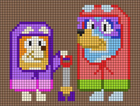 Bluey Bead Pattern, Grannies Bluey Bingo, Bluey Cross Stitch Design, Bluey Perler Bead Patterns, Bluey Perler Beads, Bluey Pixel Art, Diy Bluey, Bluey Y Bingo, Melty Bead Patterns