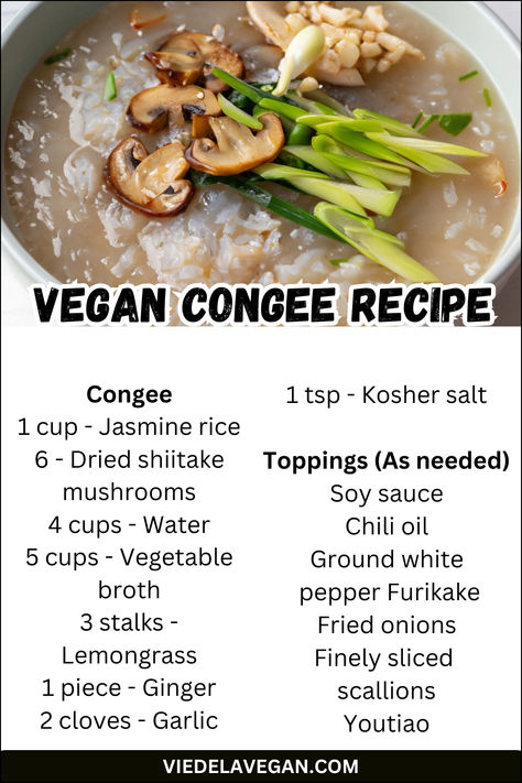 Vegan Congee Recipe Vegan Congee, Congee Recipe, Creamy Rice, Nutritious Smoothies, Vegan Meal, Fried Onions, Vegan Cooking, Vegan Breakfast Recipes, Vegan Breakfast