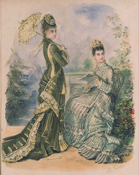 La Mode Illustrée - 1877 Historical Gowns, 1870s Fashion, 1880s Fashion, Decades Of Fashion, Historical Women, Fashion Illustration Vintage, 19th Century Fashion, Gown Pattern, Dress Drawing