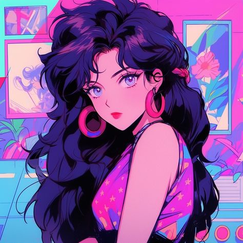 80s Inspired Art, 80s Hair Drawing, 80s Anime Hair, 80s Anime Art Style, Cowboy Bebop Anime, 80s Anime, 80s Women, Sticker Ideas, Old Anime