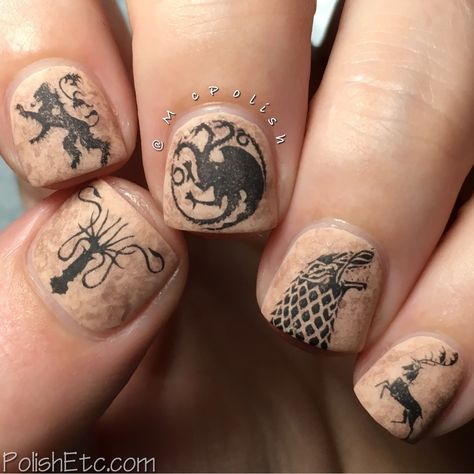 Inspired by A Song of Ice and Fire - Game of Thrones nails - McPolish… Game Of Thrones Nails, Nail Art Photos, Mens Nails, Song Of Ice And Fire, Nail Design Inspiration, Ice And Fire, Inspired Nails, Nail Games, Nail Stamping