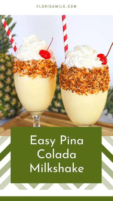 Pina Colada Milkshake Recipe, Pina Colada Milkshake, Pina Colada Smoothie Healthy, Pina Colada Ice Cream, Summer Party Desserts, Yummy Milkshake Recipes, Milkshake Recipe Easy, Pina Colada Smoothie, Ice Cream Shake