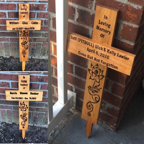 Memorial Wood Crosses Personalized Grave markers lost loved | Etsy Memorial Wooden Cross, Grave Cross Diy, Memorial Wood Burning, Memorial Crosses Wooden Diy Roadside, Diy Wood Cross Memorial, Wooden Memorial Ideas, Road Side Memorial Crosses, Accident Site Memorial Ideas, Diy Wooden Cross For Grave