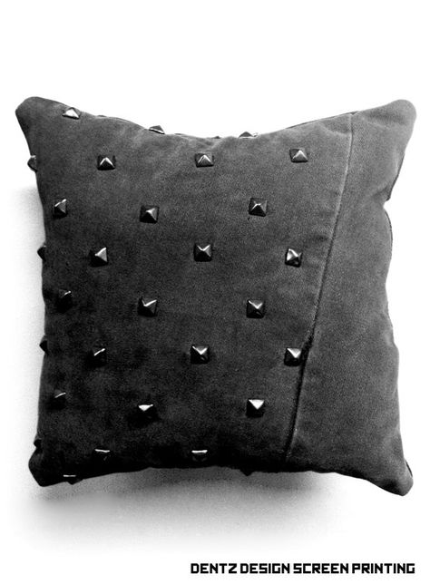 Black Denim Studded Pillow Emo Room, Punk Room, White Decorative Pillows, Living Room Decor Pillows, Goth Decor, Dark Home, Decorative Pillows Couch, Gothic Home, Gothic Decor