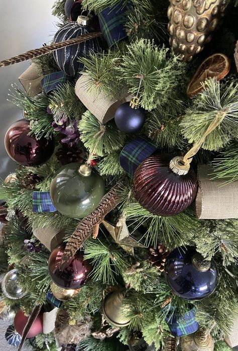 Blue Green And Gold Christmas Tree, Colourful Christmas Tree Decorations, Christmas Tree Ideas 2024 Trends Green, Jewel Tone Christmas Tree, Blue Green Christmas Tree, Green Tartan Christmas, Christmas Tree Colour Scheme, Tartan Christmas Tree, Elegant Christmas Tree Decorations