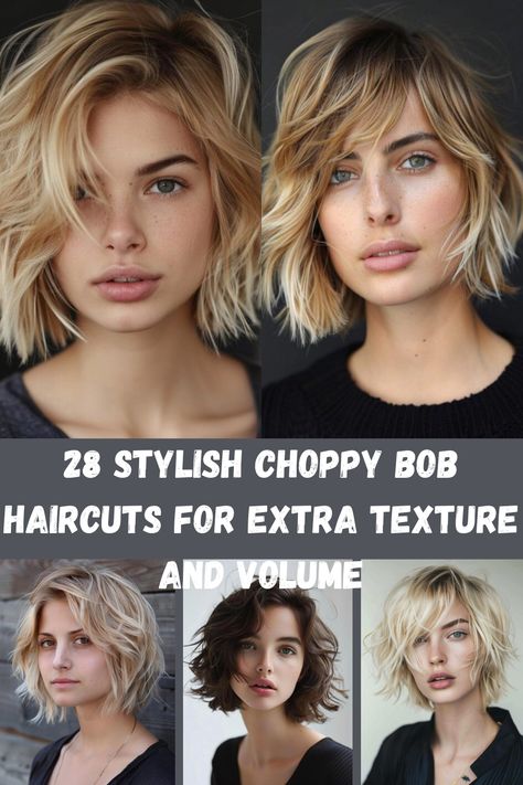 For those seeking a bold, textured look, these 28 stylish choppy bob haircuts are all about adding volume and dimension. By incorporating layers and uneven ends, these cuts create a dynamic, edgy look that works well with various hair types. Whether you have fine hair and want to add thickness or thicker hair that needs a more structured shape, these choppy bobs offer the perfect solution. Longer Choppy Bob Hairstyles, Choppy Bob For Round Faces, Choppy Straight Bob, Textured Bob Fine Hair, Choppy Bob Haircuts For Thick Hair, Bubble Bob Haircut, Shaggy Bob For Fine Hair Choppy Hairstyles, Layered Bob Hairstyles For Fine Hair, Choppy Chin Length Hair