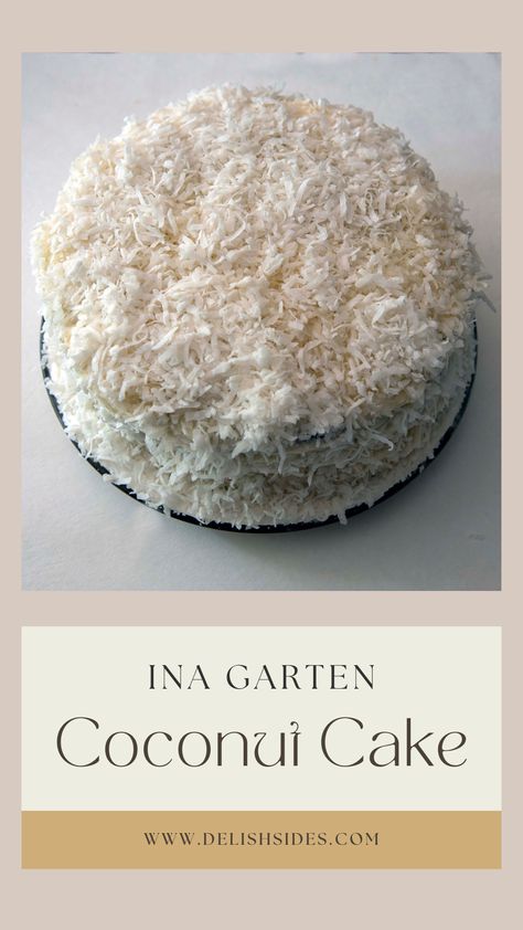 The pin features an enticing image of Ina Garten's Coconut Cake, showcasing its fluffy layers generously coated with a luscious coconut frosting. The cake is garnished with toasted coconut flakes, adding an inviting tropical touch. Ina Garten Coconut Cake, Brown Recipe, Grandma Cooking, Coconut Cake Recipe, Martha Stewart Recipes, Ina Garten Recipes, Coconut Recipes, Do It Again, Food Website