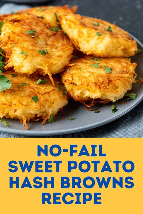 No-Fail Sweet Potato Hash Browns Recipe Roasting Sweet Potatoes, Spicy Sweet Potato Soup, Kale Frittata, Sweet Potato Hash Browns, Sweet Potato Kale, Sweet Potato Brownies, Potato Hash, Sweet Potato Hash, Sweet Potato Soup