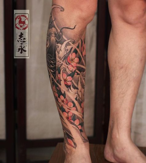 Zhiyong Tattoo, Traditional Japanese Tattoo Sleeve, Ankle Band Tattoo, Iris Flower Tattoo, Japanese Leg Tattoo, Geometric Art Tattoo, Koi Tattoo Sleeve, Koi Tattoo Design, Tattoo Instagram