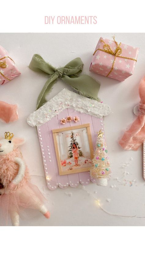 Christmas Gift Craft Ideas For Kids, Gingerbread House Ornaments For Kids, Popsicle Gingerbread House, Popsicle Stick House Ornament, Popsicle Stick Gingerbread House Ornament, Diy Painted Christmas Gifts, Gingerbread House Popsicle Sticks, Whats Trending Now In Crafts For 2023, Nutcracker Popsicle Stick Craft