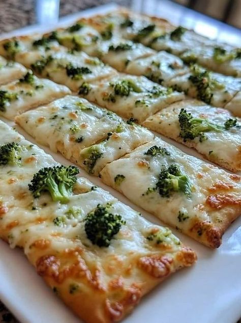 Easy Diabetic Recipes | Cheesy Broccoli Pizza Sticks | Facebook Healthy Mozzarella Sticks, Valerie Bertinelli Recipes, Broccoli Pizza, Pizza Sticks, Cheesy Broccoli, Valerie Bertinelli, Mozzarella Sticks, Broccoli Florets, Chicken Broccoli