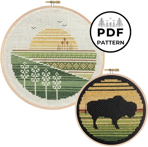 Bison Cross Stitch Pattern, Pigeon Coop, Colour Names, Nature Cross Stitch, Simple Cross, Great Plains, Back Stitch, Cross Stitching, Cross Stitch Kit