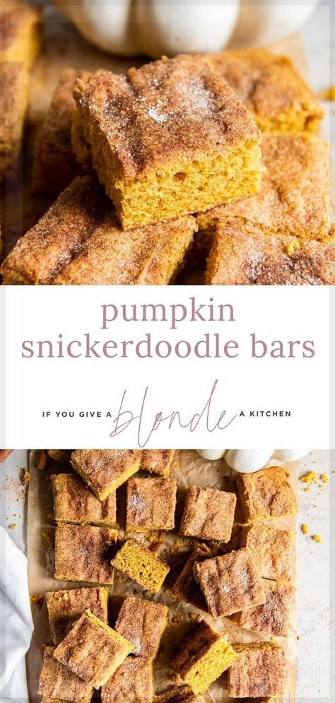 Snickerdoodle Bar, Fall Dessert Bar, Snickerdoodle Bars Recipe, Pumpkin Snickerdoodle Cookie Recipe, Pumpkin Bars With Cream Cheese, Bars With Cream Cheese Frosting, Snickerdoodle Bars, Bars With Cream Cheese, Pumpkin Snickerdoodles