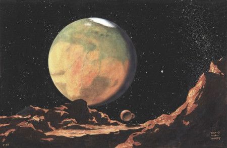 Mars-from-Demios-580x378 Vintage Planets, Planets Vintage, Vintage Space Art, Space Landscape, Retro Space, Planets Art, Spaceship Design, Vintage Space, Science Fiction Art