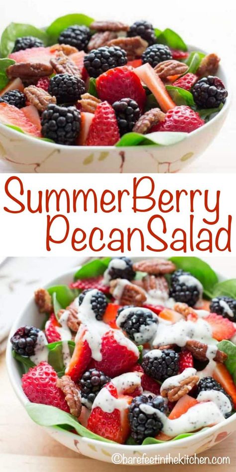 Summer Berry Pecan Salad - get the recipe at barefeetinthekitchen.com Creamy Poppyseed Dressing, Berry Salad Recipe, Salad With Pecans, Delicious Entrees, Poppyseed Dressing, Clean And Delicious, Snack Healthy, Pecan Salad, Berry Salad