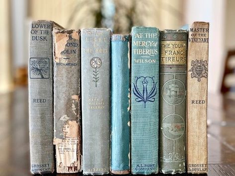 5 Ways to Style Vintage Books - Robyn's French Nest How To Display Old Books, Decorate With Vintage Books, Antique Book Decor, French Style Bookcase, How To Use Books For Decor, Displaying Old Books, Decorating With Vintage Books, Vintage Vignettes French, Vintage Book Display