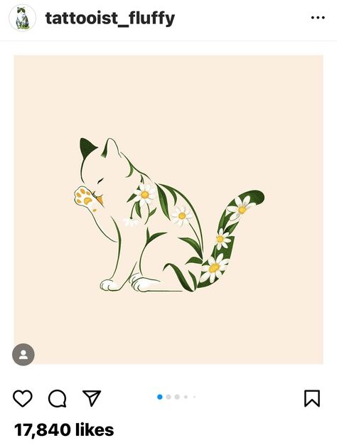 Plant And Cat Tattoo, Daisy Cat Tattoo, Floral Cat Tattoo Design, Cat With Flowers Drawing, Floral Cat Tattoo, Cat Outline Tattoo, Rockabilly Tattoos, Pet Memorial Tattoo, Cowgirl Tattoos