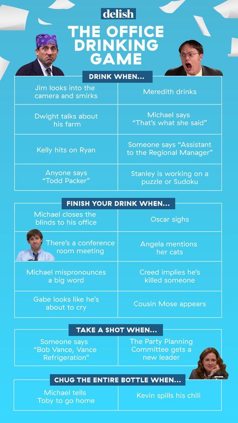 BRB We're Playing This 'The Office' Drinking Game To Forget It's Leaving Netflix ForeverDelish Movie Drinking Games Netflix Hilarious, The Office Drinking Game, Show Drinking Games, Tv Show Drinking Games, Game To Play With Friends, Movie Drinking Games, Office Themed Party, Drunk Games, Drinking Games For Parties