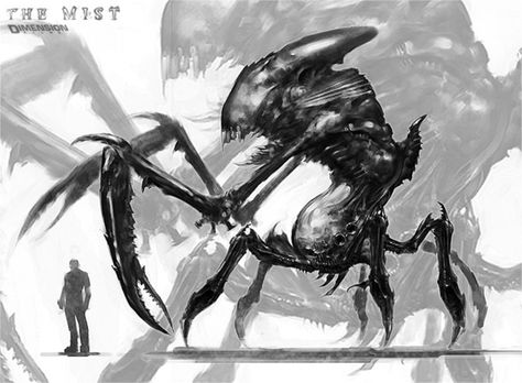 Sketch of creature from "The Mist" Movie Sarah Kerrigan, Cool Monsters, Giant Monsters, Cosmic Horror, Alien Concept Art, 다크 판타지, Creature Drawings, The Mist, Monster Design