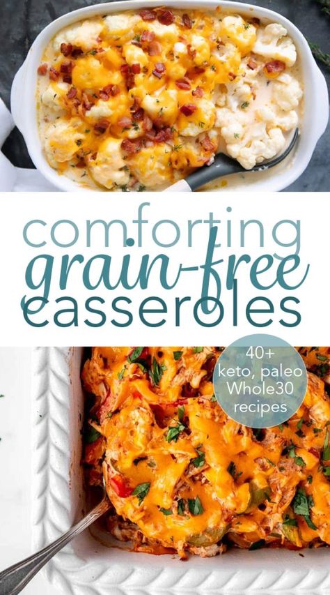 Grain Free Casserole Recipes, Grain Free Recipes Dinner Main Dishes, Spaghetti Squash Pizza Casserole, Vegetarian Breakfast Casserole, Cauliflower Rice Casserole, Loaded Cauliflower Casserole, Chicken Fajita Casserole, Sausage Hash, Spinach Artichoke Chicken