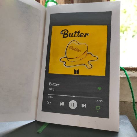 Butter song by BTS Songs Into Drawings, Songs Drawings Art, Song Painting Ideas On Canvas, Spotify Song Painting Ideas, Drawings Of Songs, Poloroid Drawing Ideas Aesthetic, Song Drawings Art, Spotify Song Painting, Bts Aesthetic Drawing