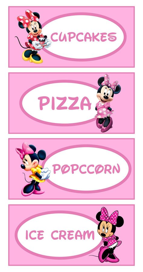 Minnie Mouse Food Labels Minnie Mouse Labels Free Printables, Minnie Mouse Food Labels Printable Free, Minnie Mouse Food Labels, Minnie Mouse Food Ideas, Cupcakes Templates, Minnie Mouse Labels, Minnie Mouse Party Food, Minnie Mouse Food, Minnie Mouse Printables